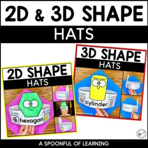 Examples of 2D and 3D shapes hat crafts included in this bundle of learning hats.