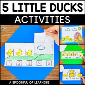 Math and literacy activities included in this nursery rhyme, five little ducks unit.