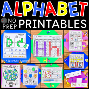 Examples of the completed alphabet activities that are included in this alphabet printables bundle.