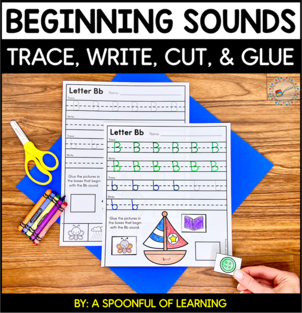An example of a completed beginning sounds printable activity for the letter B.