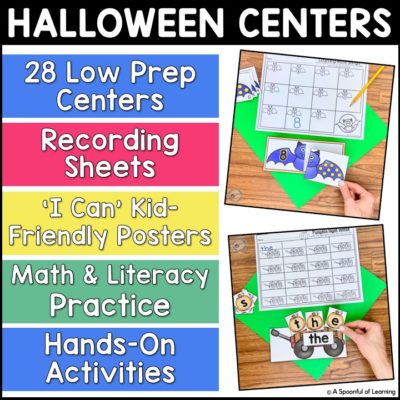 Halloween Math and Literacy Centers for Kindergarten - A Spoonful of ...