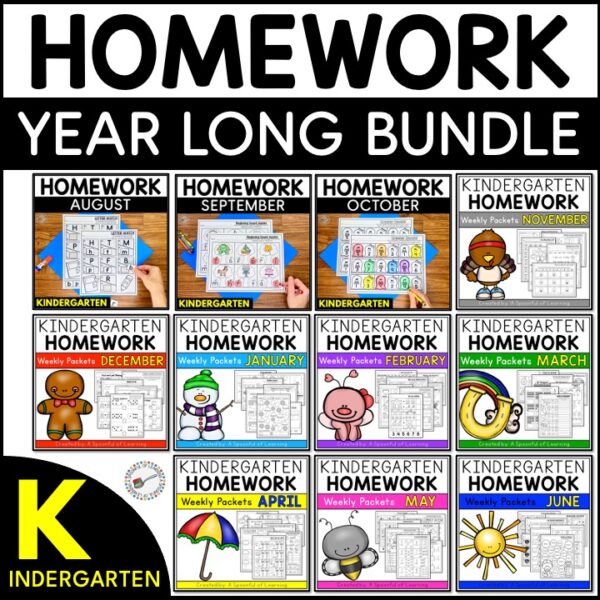 Kindergarten weekly homework packets for the year.