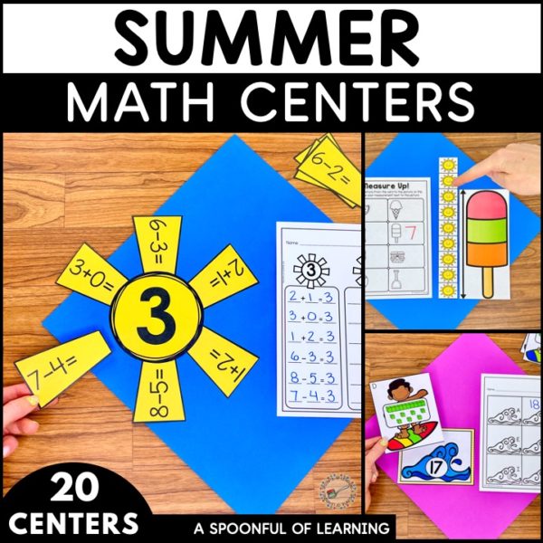 Math center activities included in these summer math centers for kindergarten.