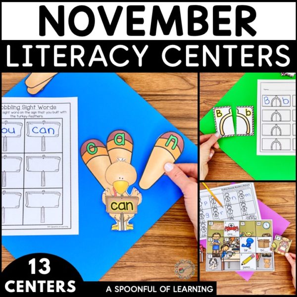 Thanksgiving literacy centers for kindergarten