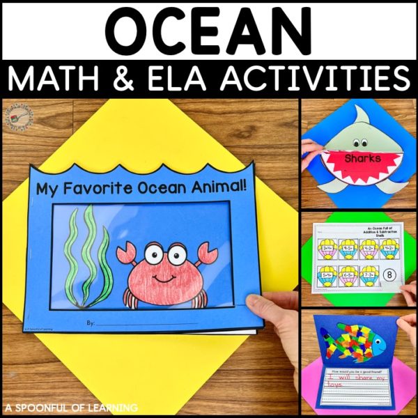 Ocean animal crafts, math, literacy, and writing activities included in this ocean unit.