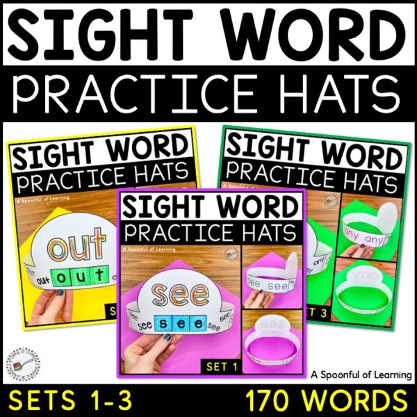 A view of all of the sight word hat sets included in this sight word hats bundle.