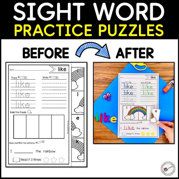 An example of a before and after sight word puzzles worksheet.