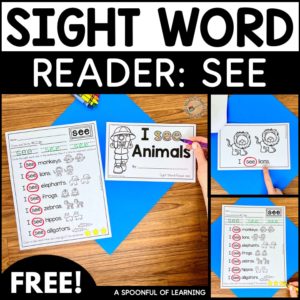 A sight word reader and fluency activity for the sight word see.