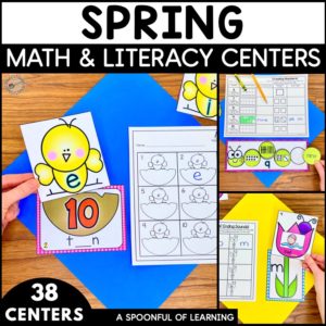 Spring math and literacy centers included in these spring centers for kindergarten.