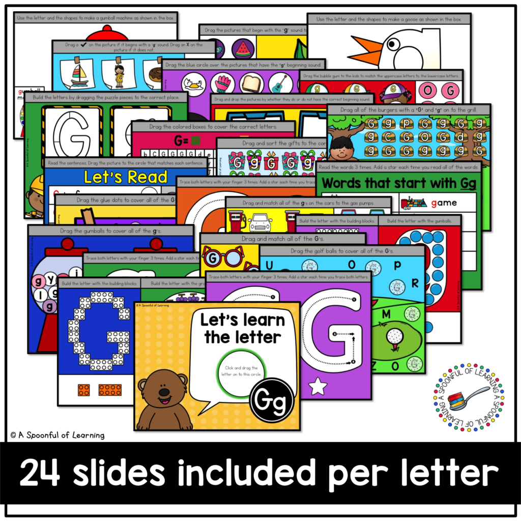 Preschool Letter Activities - 24 Slides per Letter