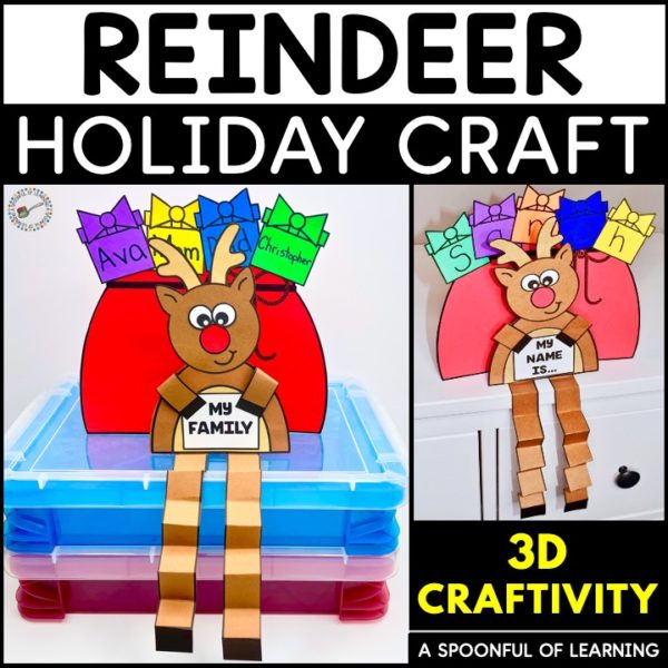 Example of the 3D reindeer for this holiday Christmas craft for kids