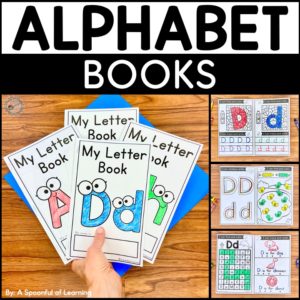The cover and inside pages of the alphabet books.