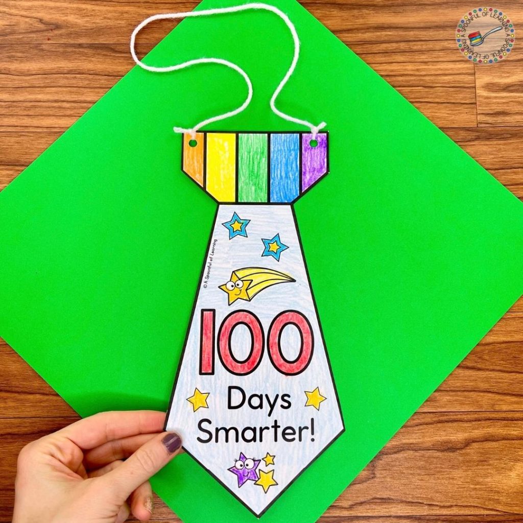 Students get to create a tie to add to their 100 days of school outfit. They add some string to wear the tie around their neck.