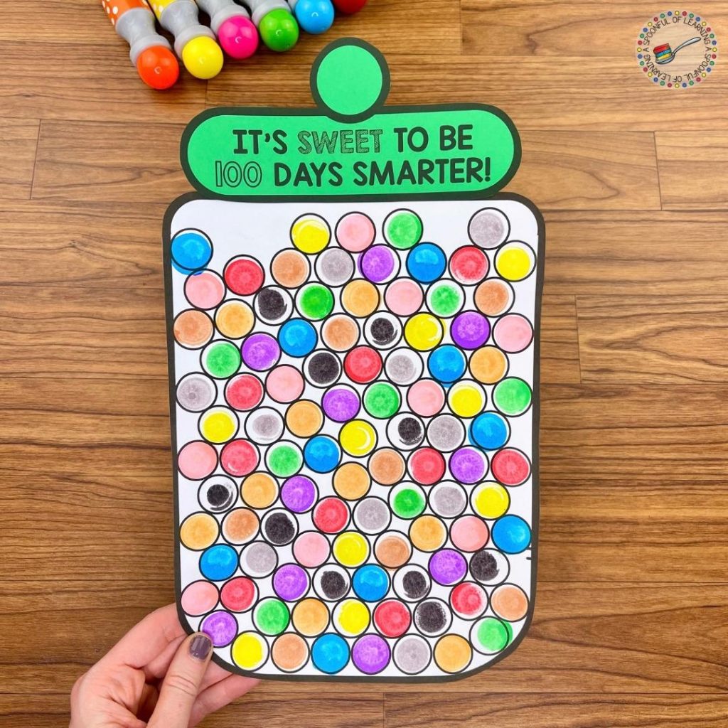 100th day of school candy jar craft with blank candies