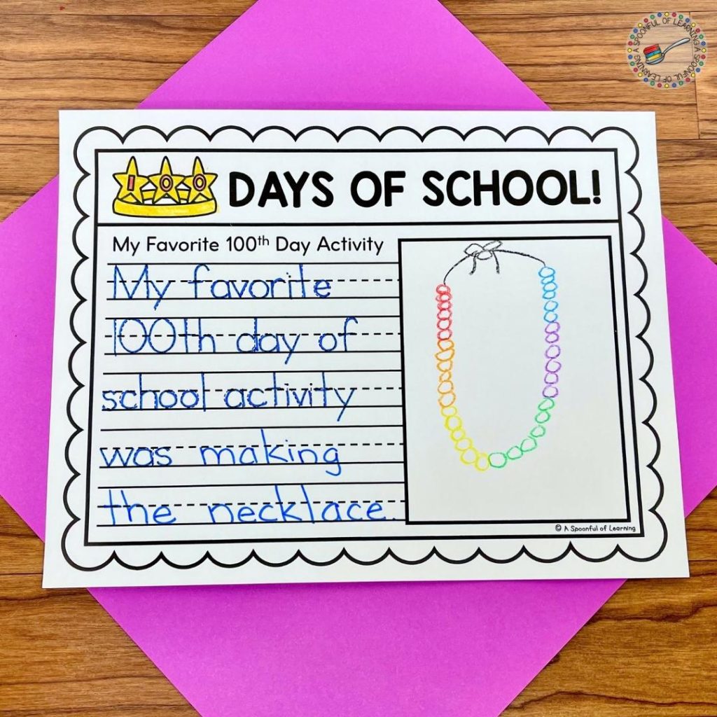 This 100 days of school worksheet has students writing about their favorite activity from their 100th day of school celebration.