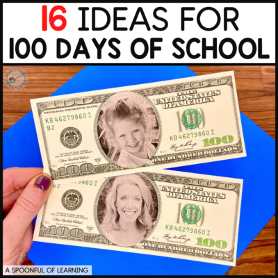Personalized $100 bills to surprise students for the 100th day of school celebration. Students and teachers faces will be in the center of the $100 bills.
