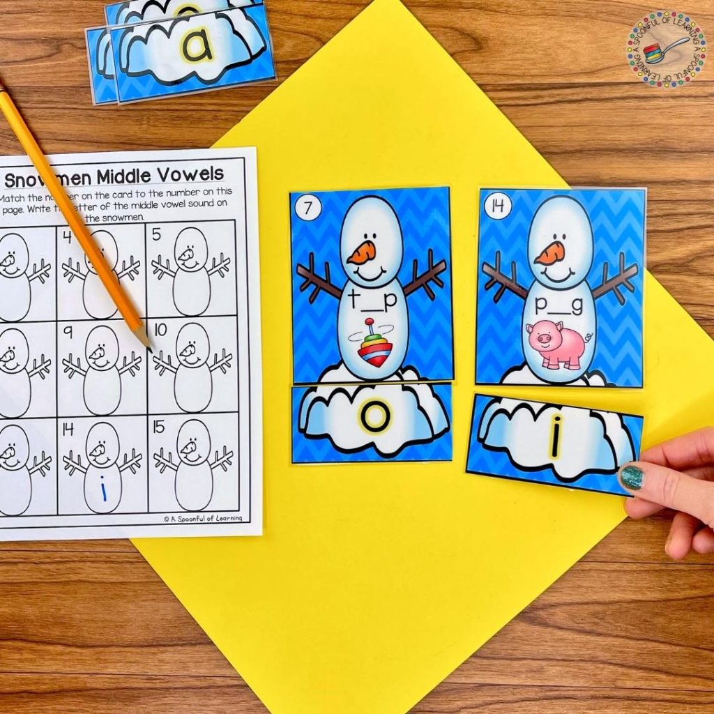 Matching a snowman to a pile of snow based on the vowel sound