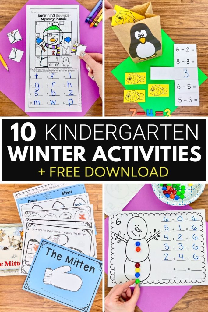 4 different examples of activities that go along with the thematic units and ideas for winter activities for kindergarten.