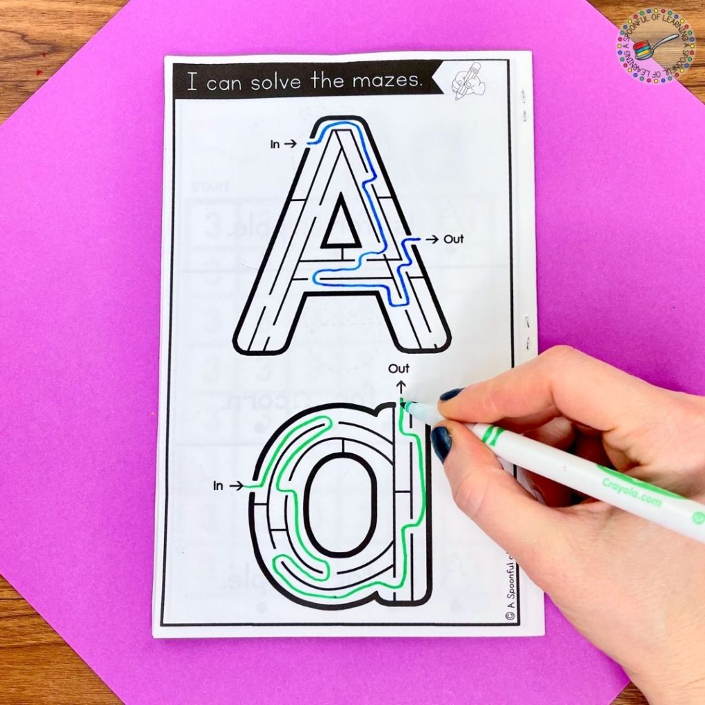 A letter maze where students problem solve to go from the start to the finish in this letter a book.