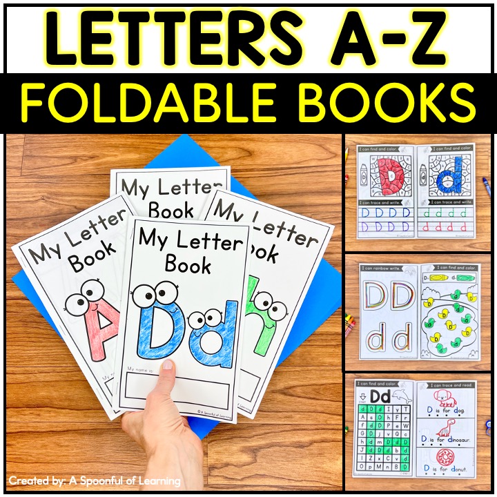 Examples of different pages inside the alphabet book including the free letter d book.