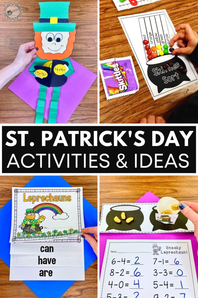 Different examples of St. Patrick's Day activities for kindergarten included in a St. Patrick's Day Unit.