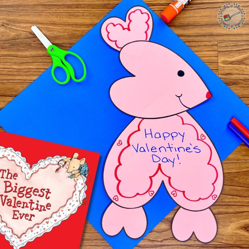 Students use hearts to create a Valentine's Day craft that turns out to be a mouse that is just like the one from the story 'The Biggest Valentine Ever'.