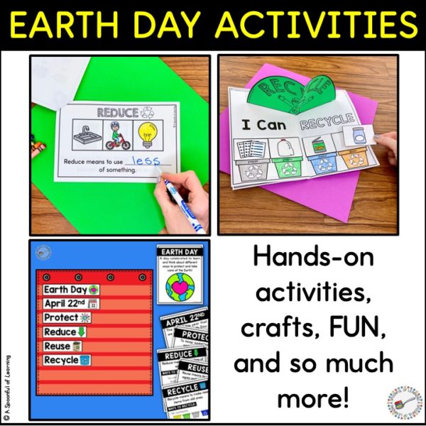 Different interactive books and vocabulary words for Earth Day.