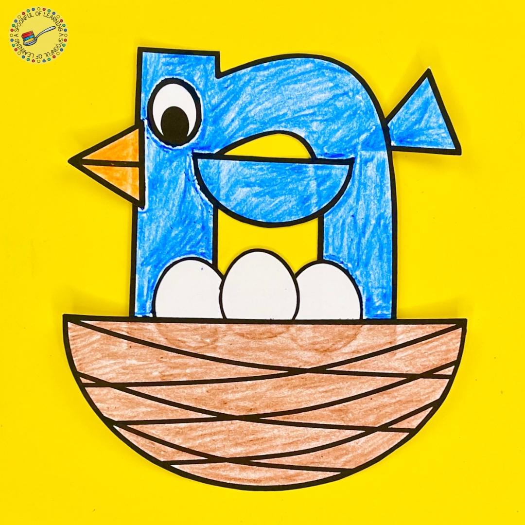 Learn the letters of the alphabet with these alphabet letter crafts. Students color the pieces, then cut them out and glue them together to make a picture. This is a nest for the letter "n" craft.