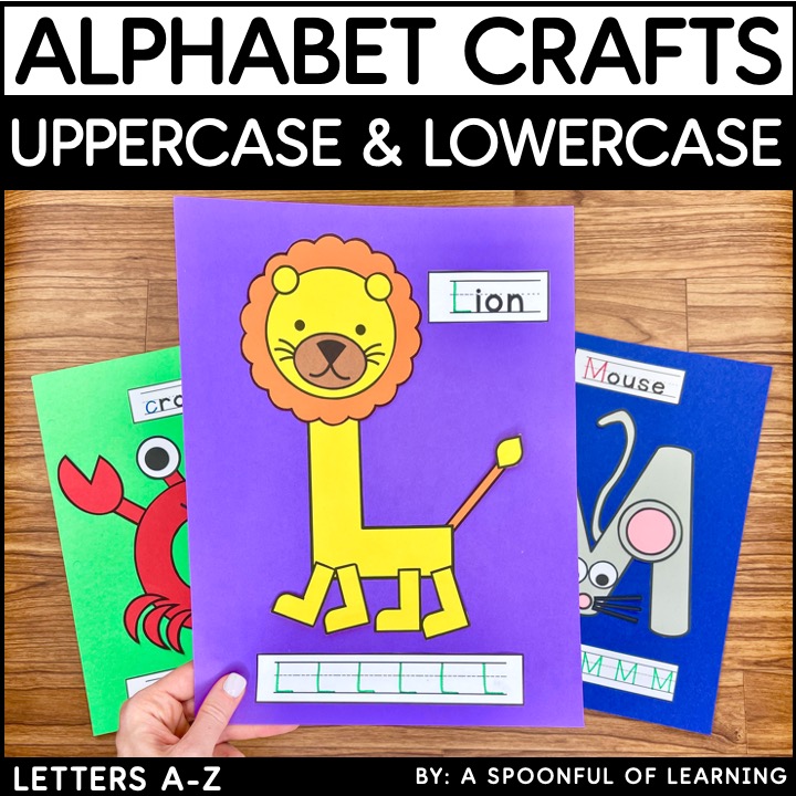 There are 52 alphabet letter crafts to help students learn their uppercase and lowercase letters in a creative and engaging way!
