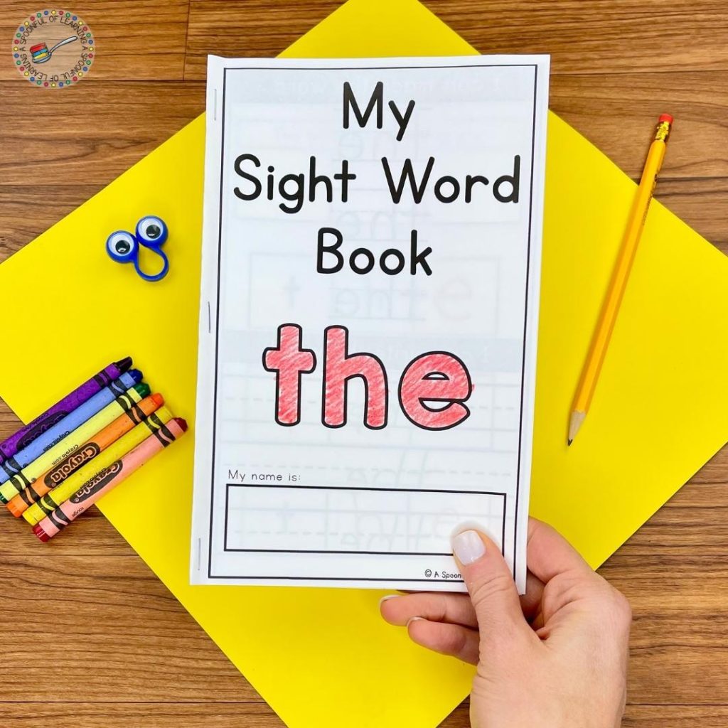 On this sight word printable, students will create their own sight word book for the sight word "the".  They will color the sight word "the" and then write their name in the box at the bottom of the page.