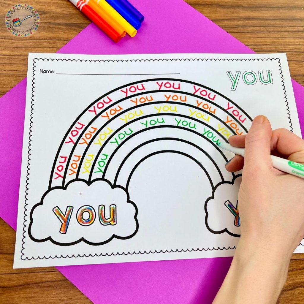 Rainbow writing the word "you"