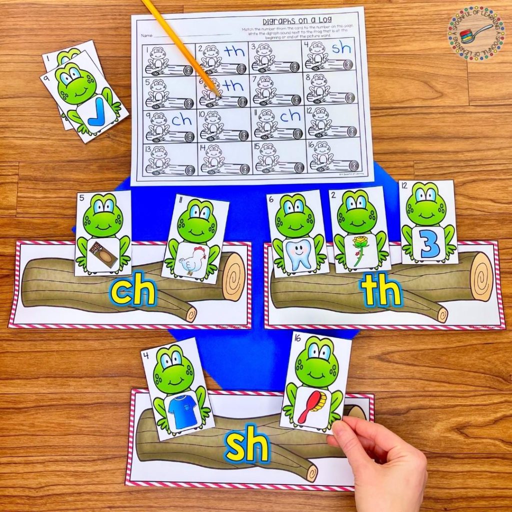 Use this digraphs activity for your spring literacy center! Students will practice sorting beginning and ending digraphs by placing frogs on the logs. Students will sort the frogs with pictures by placing the frogs on the specific logs with the same beginning or ending digraphs sound.
