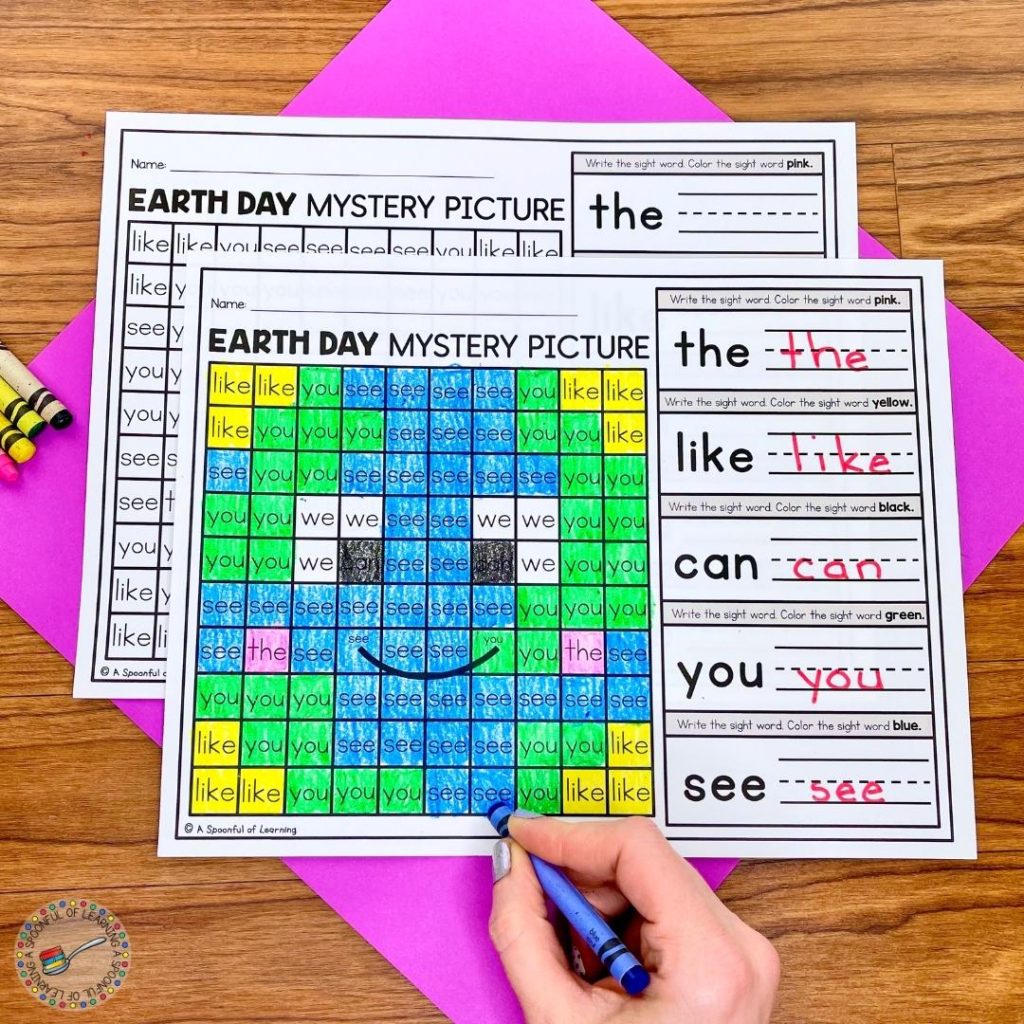 Completed Earth Day mystery picture showing a picture of the Earth