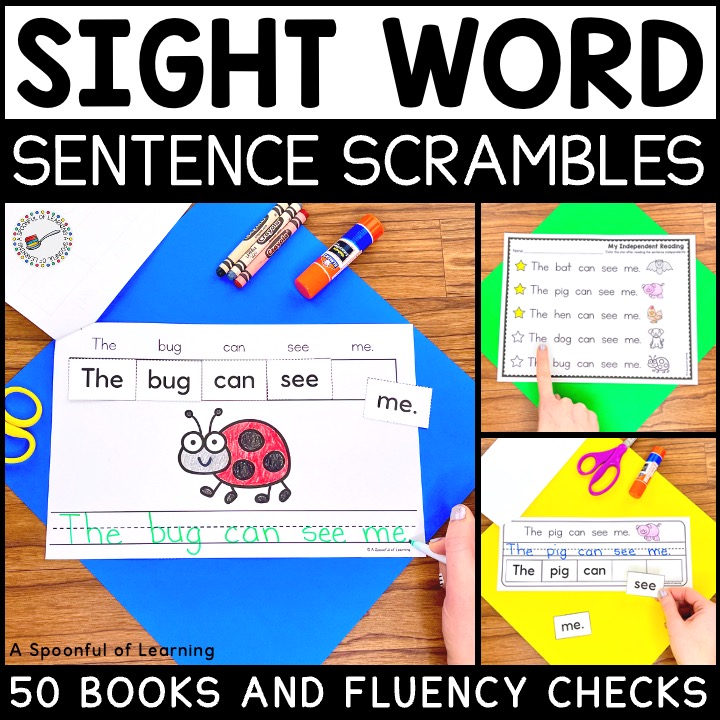 Sight word sentence scrambles being used in three different ways. 