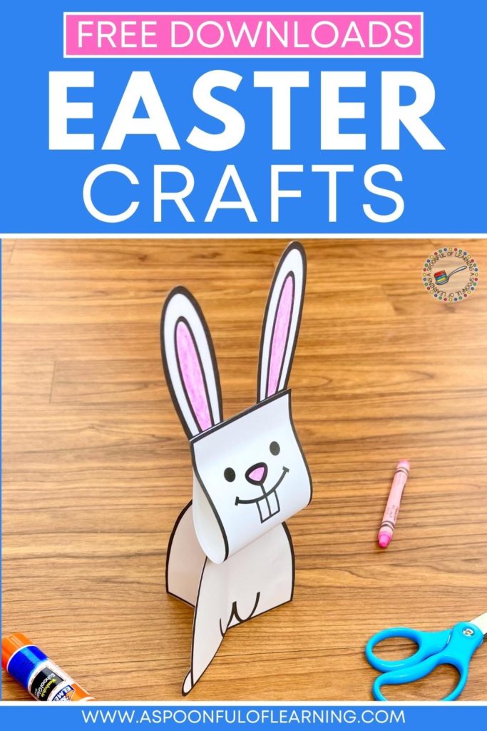 A 3D Easter bunny craft that is made from white paper and is free.