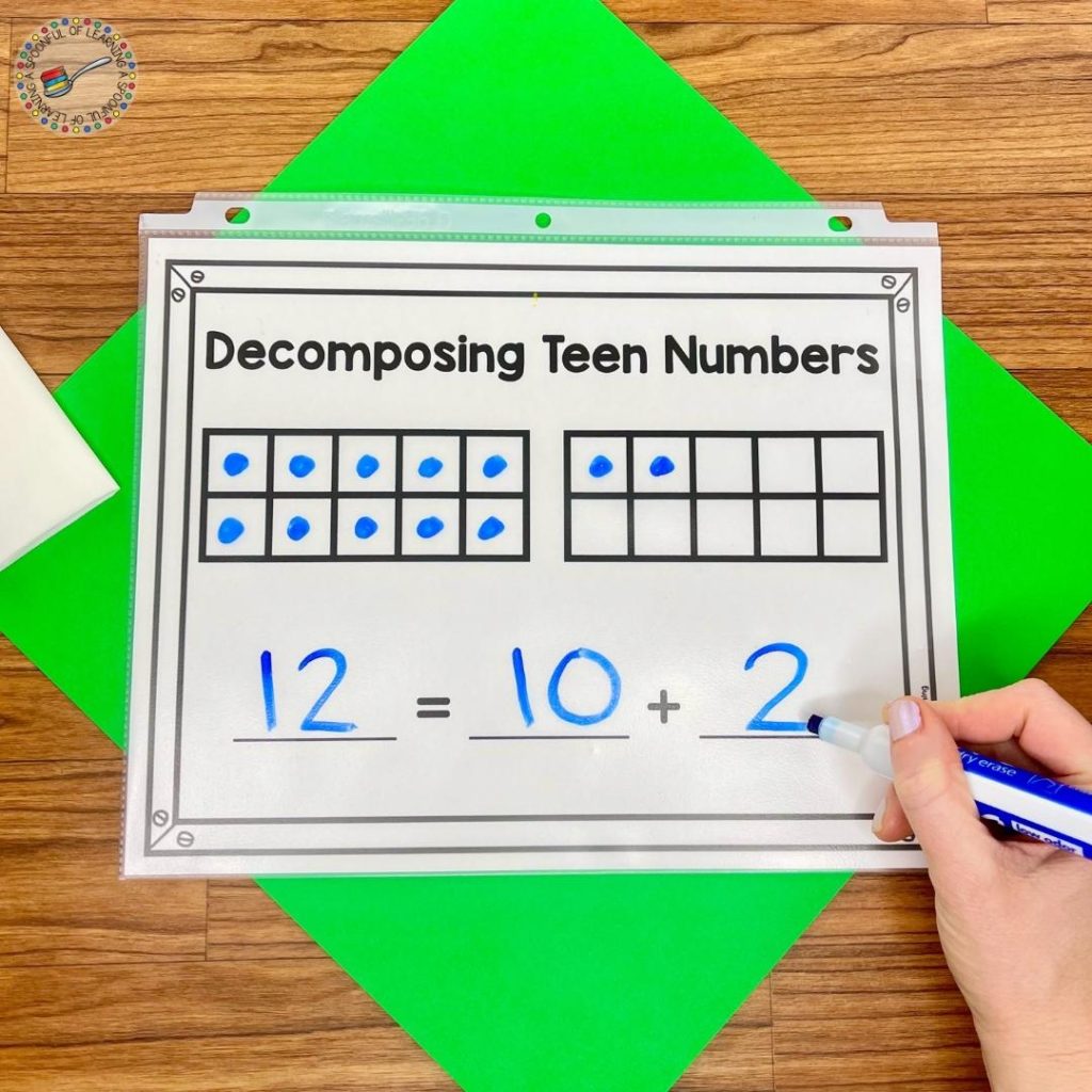 Decomposing teen numbers with a write and wipe activity