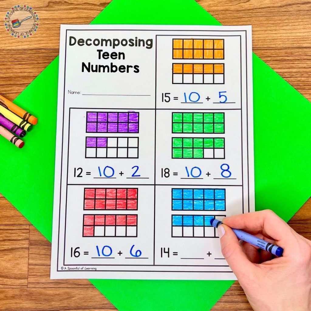 Decomposing Teen Numbers worksheet