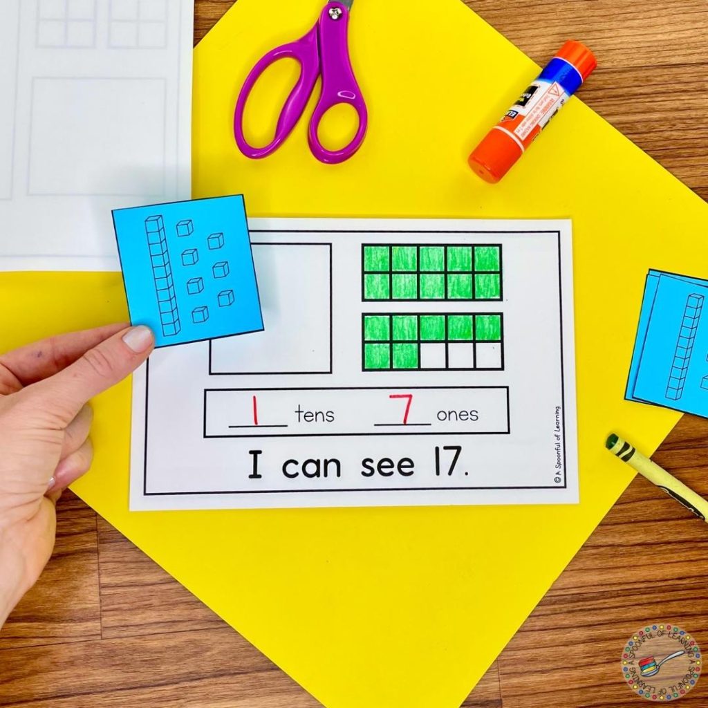 Teaching teen numbers with a base ten and ten frame matching activity