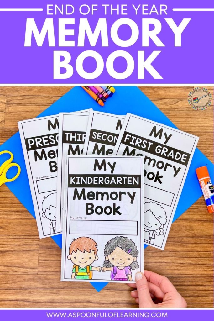 Pinterest pin - End of the Year Memory Book with five different grade level options