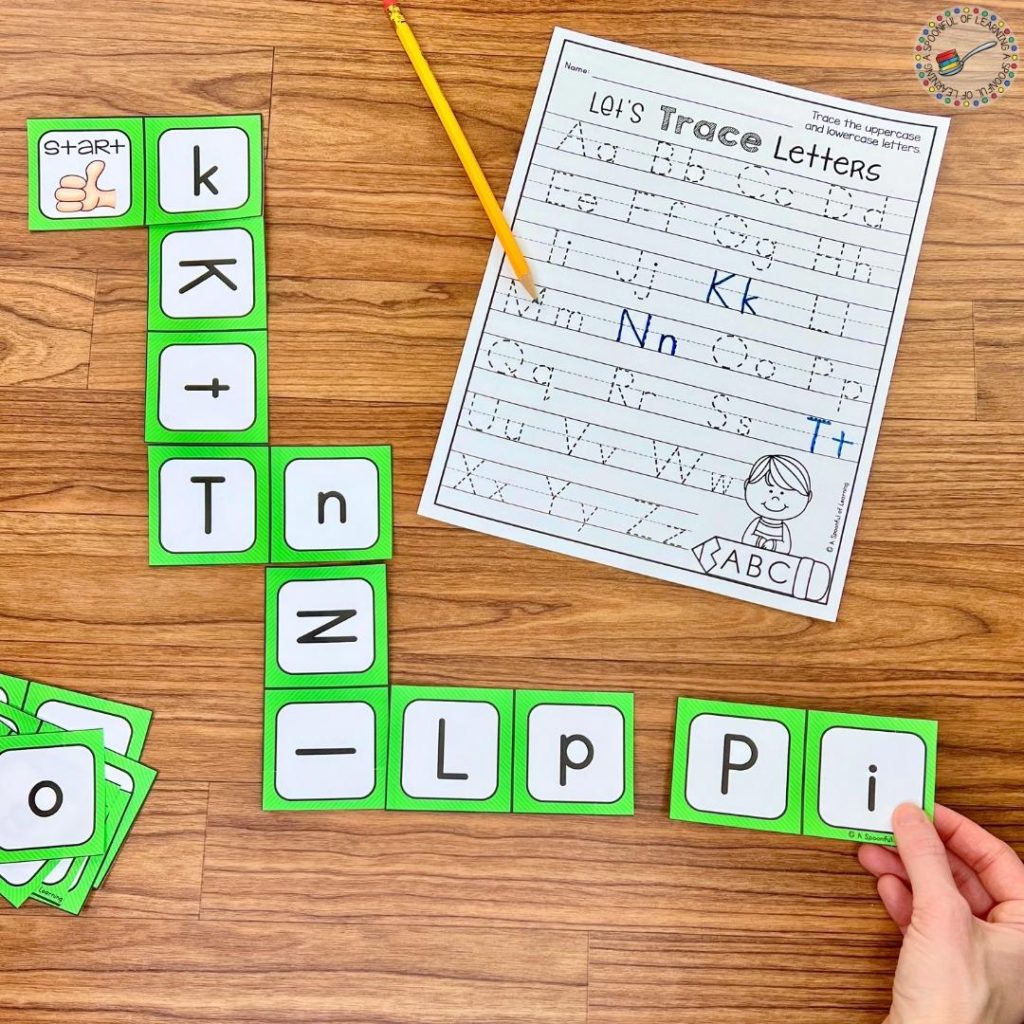 Green domino game where uppercase letters are being matched with lowercase letters.