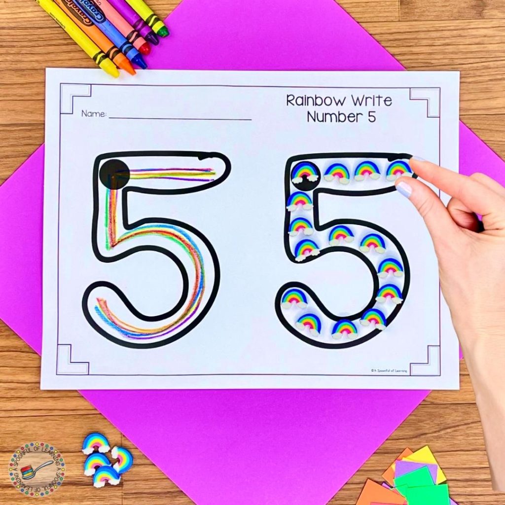 Rainbow Writing activity worksheet for teaching numbers 1 to 10