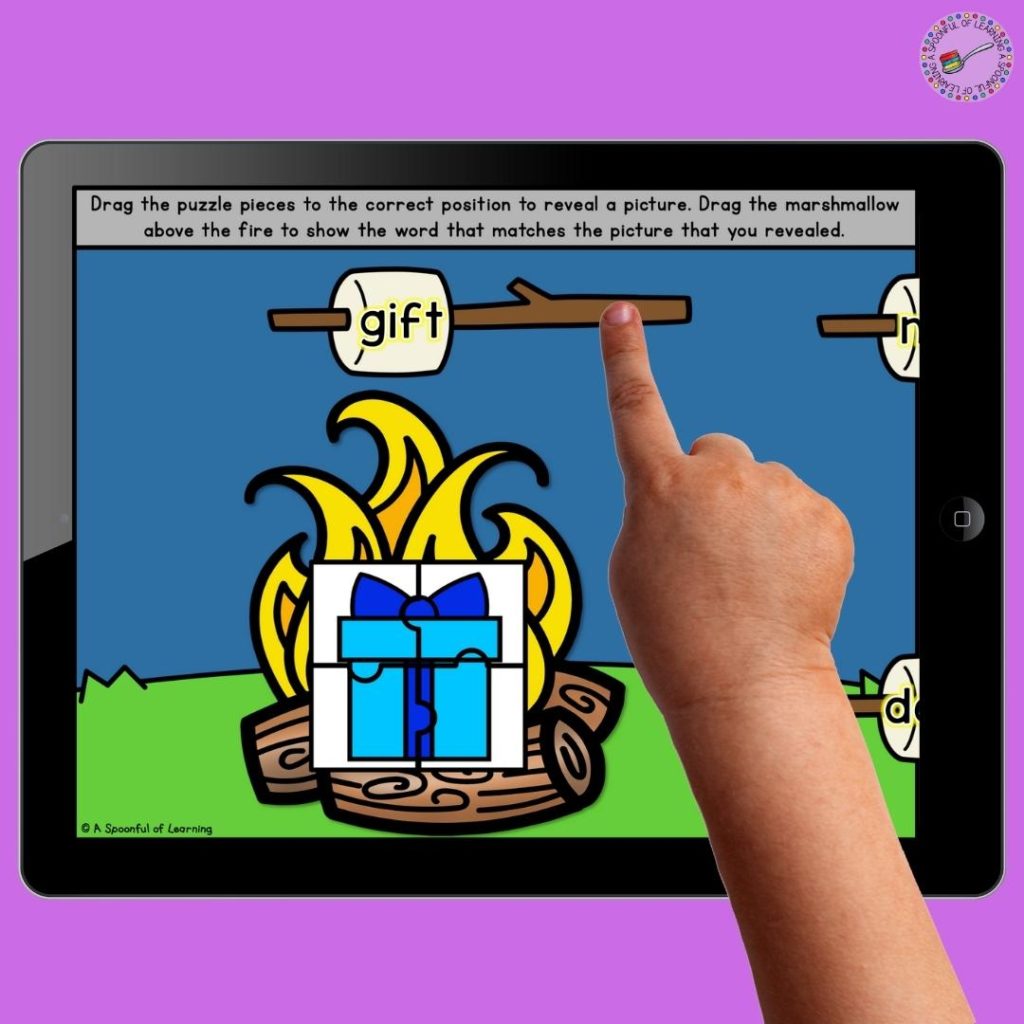 An iPad with a s'mores themed digital center activity