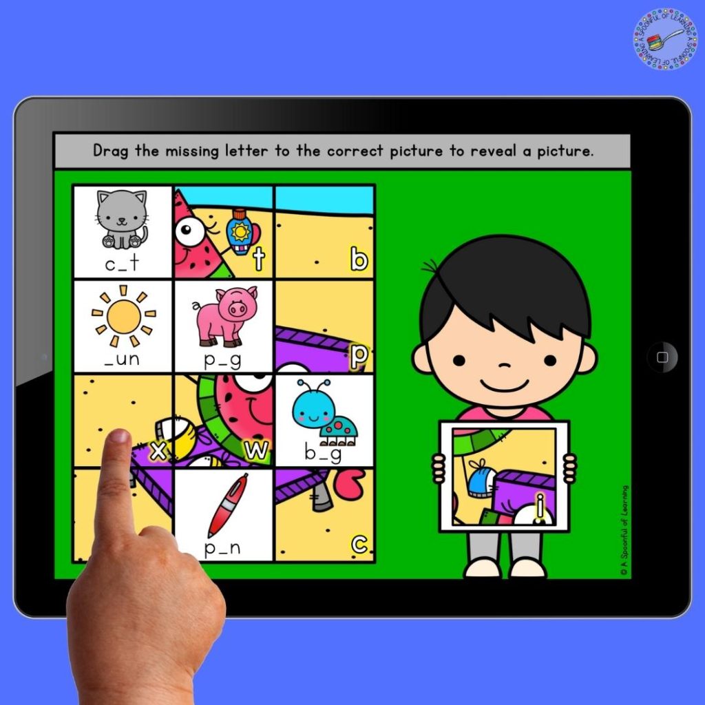 An iPad with a digital centers activity