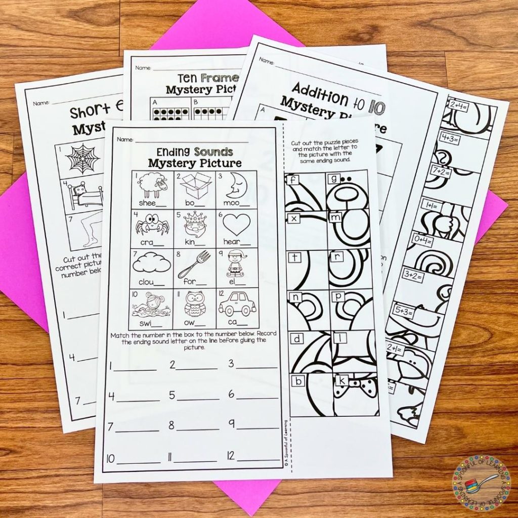 Four blank mystery puzzle worksheets