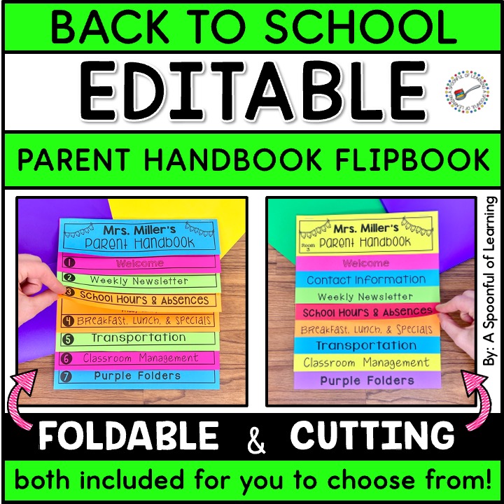 Back to school editable parent handbook flipbook