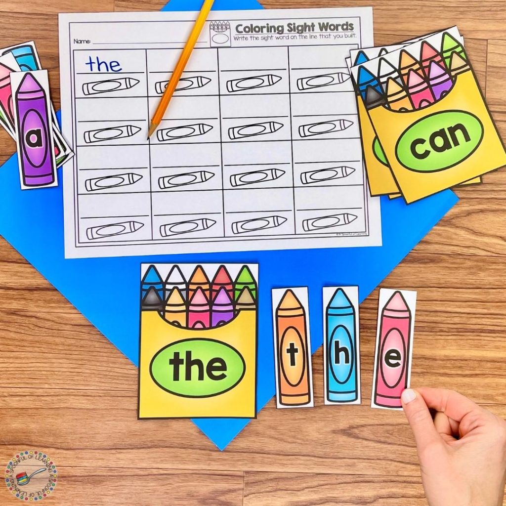 Building sight words with crayon letter cards