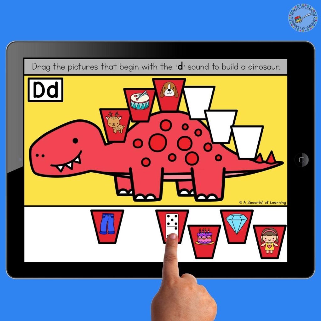 A dinosaur themed digital alphabet practice activity