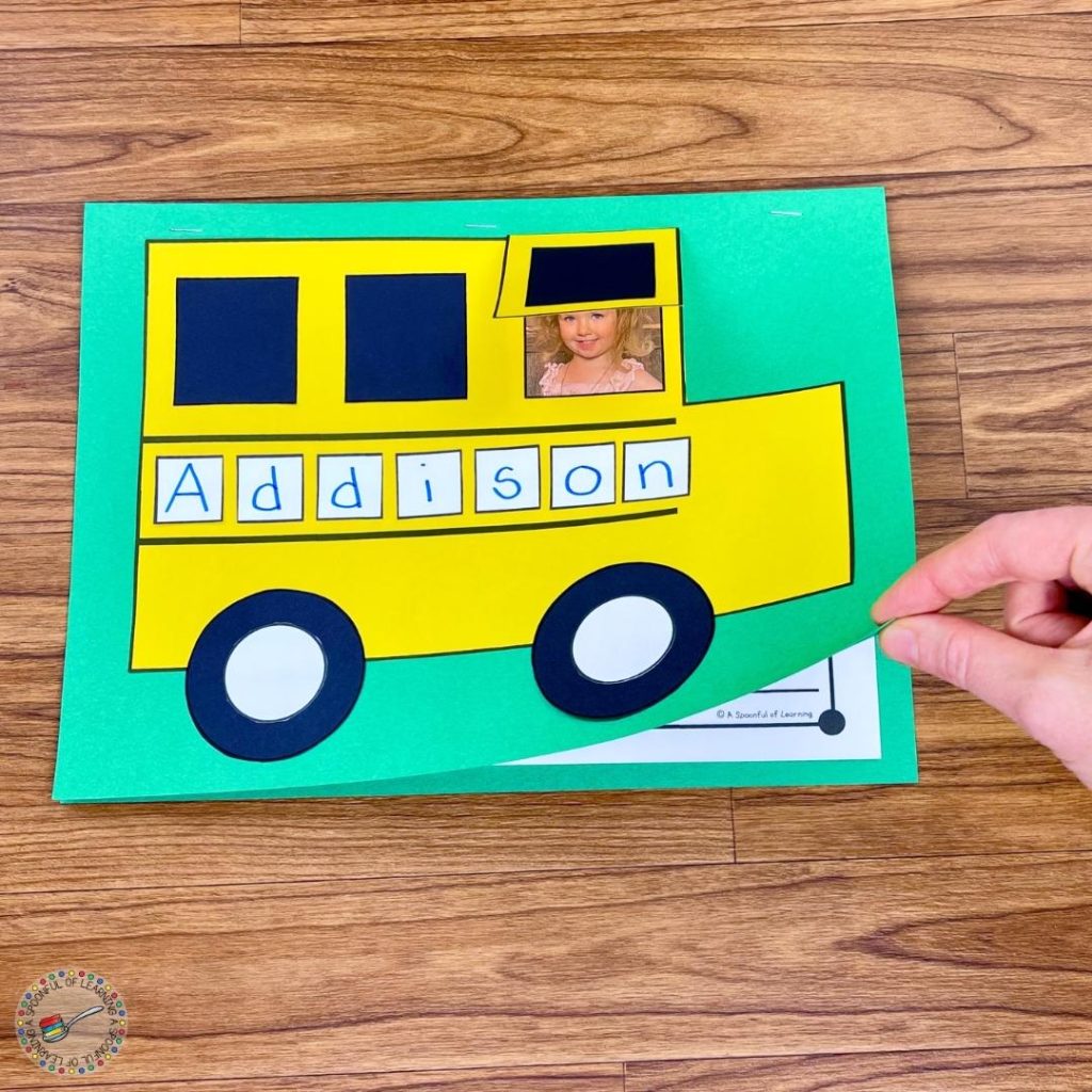 School bus craft on the front cover of a memory book