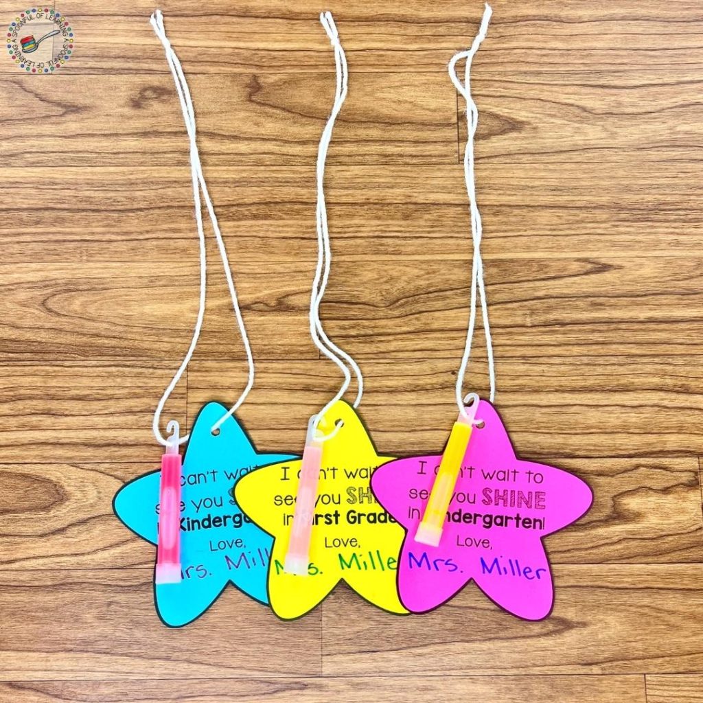 Three colorful star necklaces with glow sticks