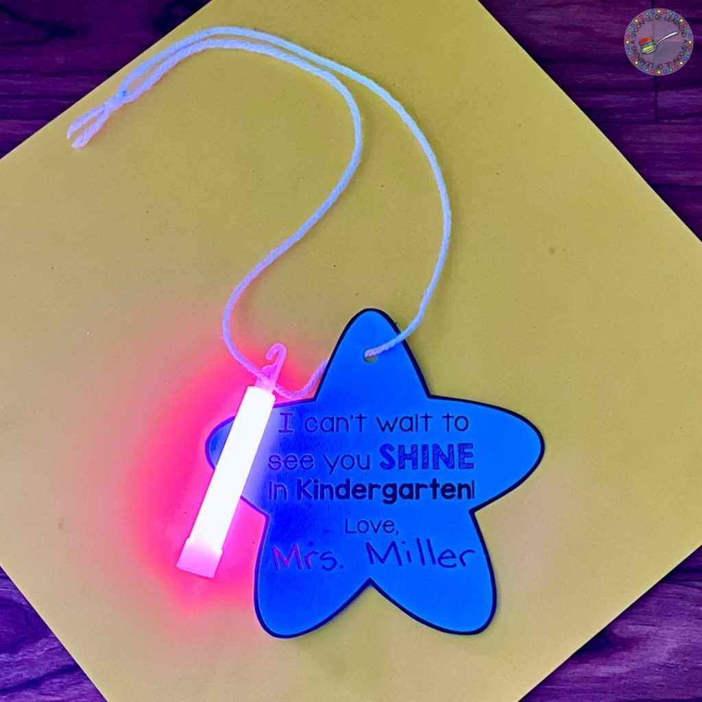 A glowstick student gift shown in low light